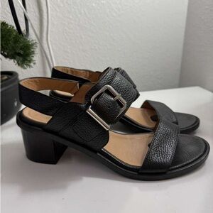 Aquatalia Black Leather Sandals with Silver Buckle